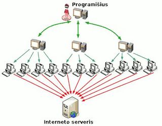 DDoS atakos tinklo sandaros schema